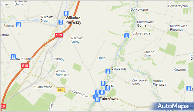 mapa Lipno gmina Zakrzówek, Lipno gmina Zakrzówek na mapie Targeo
