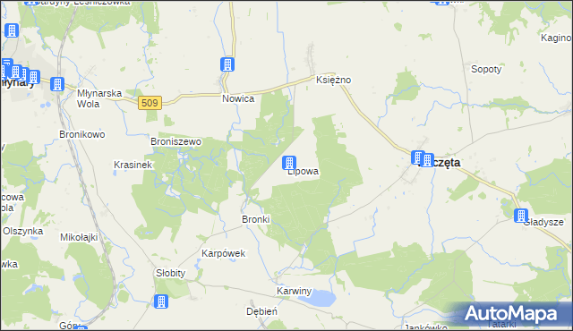 mapa Lipowa gmina Wilczęta, Lipowa gmina Wilczęta na mapie Targeo