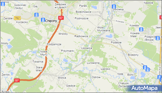 mapa Lipowica gmina Chęciny, Lipowica gmina Chęciny na mapie Targeo