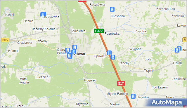 mapa Lipówki gmina Pilawa, Lipówki gmina Pilawa na mapie Targeo