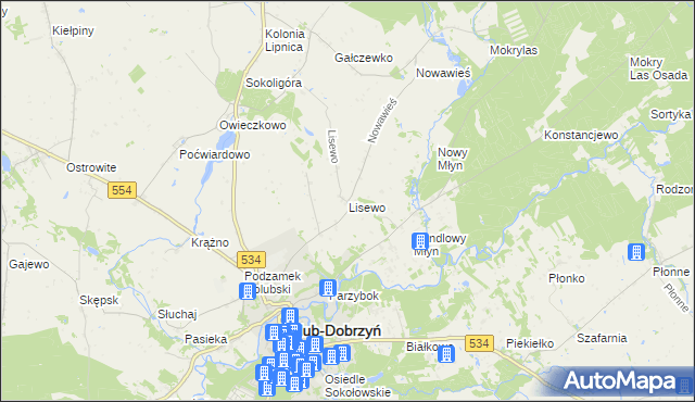 mapa Lisewo gmina Golub-Dobrzyń, Lisewo gmina Golub-Dobrzyń na mapie Targeo