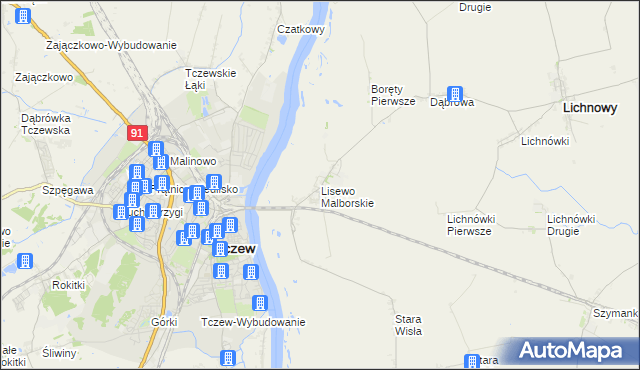 mapa Lisewo Malborskie, Lisewo Malborskie na mapie Targeo