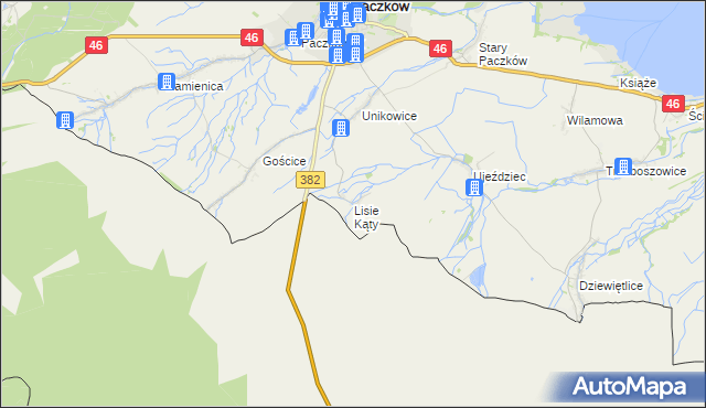 mapa Lisie Kąty gmina Paczków, Lisie Kąty gmina Paczków na mapie Targeo