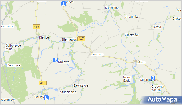 mapa Lisięcice, Lisięcice na mapie Targeo