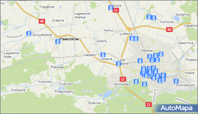 mapa Lisowice gmina Pawonków, Lisowice gmina Pawonków na mapie Targeo