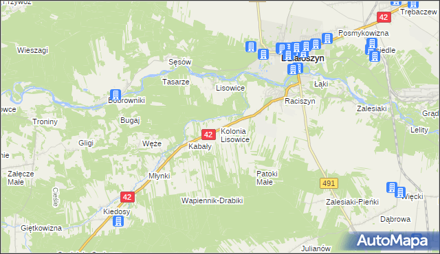 mapa Lisowice-Kolonia, Lisowice-Kolonia na mapie Targeo