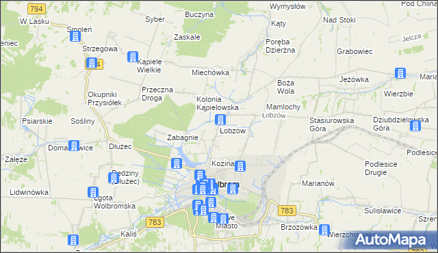 mapa Łobzów gmina Wolbrom, Łobzów gmina Wolbrom na mapie Targeo