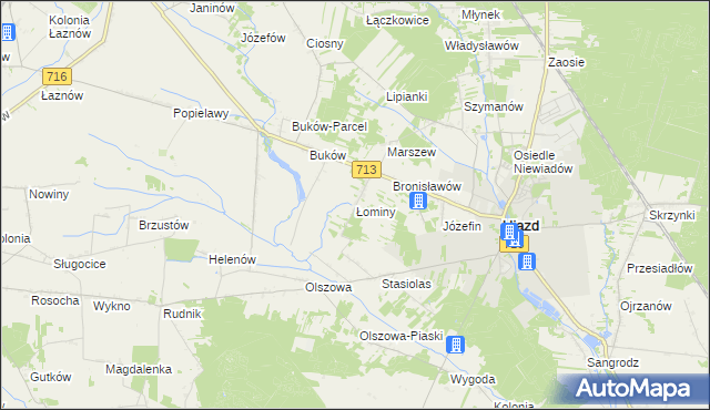 mapa Łominy gmina Ujazd, Łominy gmina Ujazd na mapie Targeo