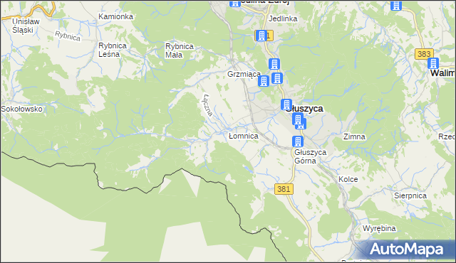 mapa Łomnica gmina Głuszyca, Łomnica gmina Głuszyca na mapie Targeo