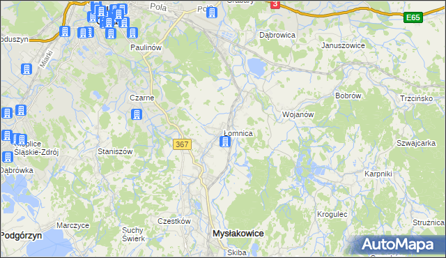 mapa Łomnica gmina Mysłakowice, Łomnica gmina Mysłakowice na mapie Targeo