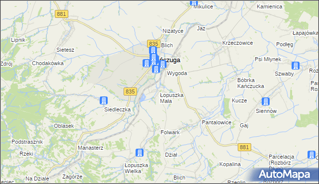 mapa Łopuszka Mała, Łopuszka Mała na mapie Targeo