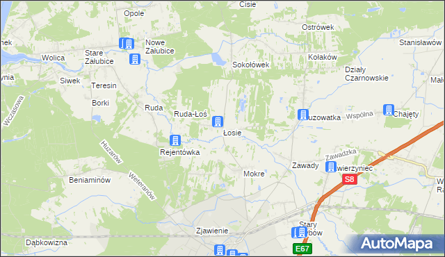 mapa Łosie gmina Radzymin, Łosie gmina Radzymin na mapie Targeo