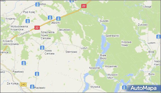 mapa Lotyń gmina Chojnice, Lotyń gmina Chojnice na mapie Targeo