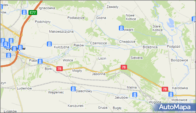 mapa Lścin, Lścin na mapie Targeo