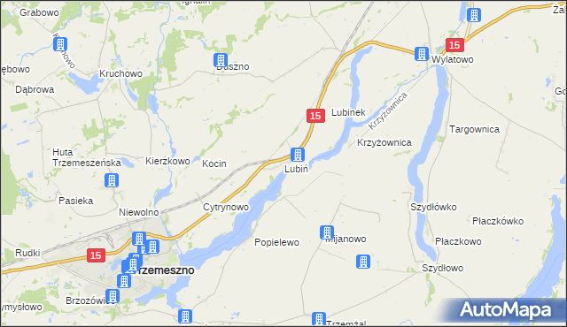 mapa Lubiń gmina Trzemeszno, Lubiń gmina Trzemeszno na mapie Targeo