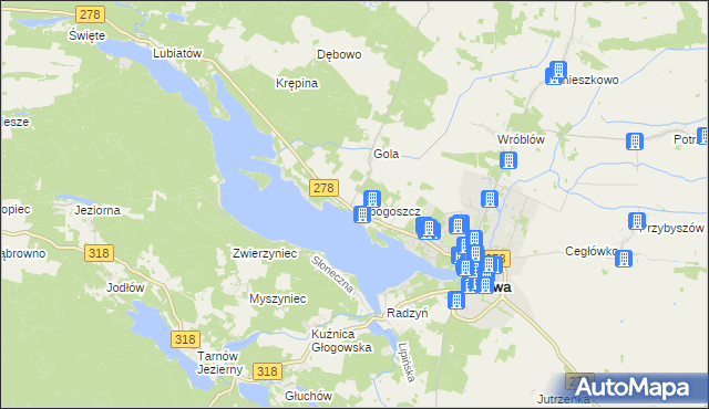 mapa Lubogoszcz gmina Sława, Lubogoszcz gmina Sława na mapie Targeo