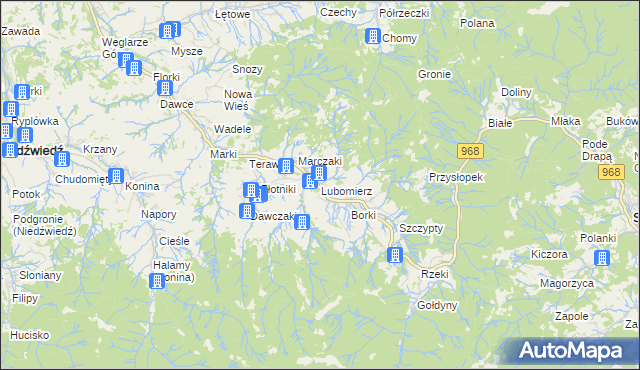 mapa Lubomierz gmina Mszana Dolna, Lubomierz gmina Mszana Dolna na mapie Targeo