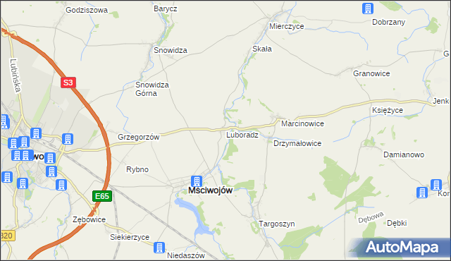 mapa Luboradz gmina Mściwojów, Luboradz gmina Mściwojów na mapie Targeo
