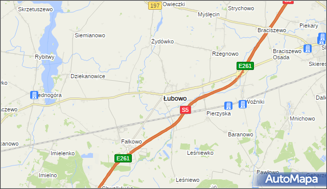 mapa Łubowo powiat gnieźnieński, Łubowo powiat gnieźnieński na mapie Targeo