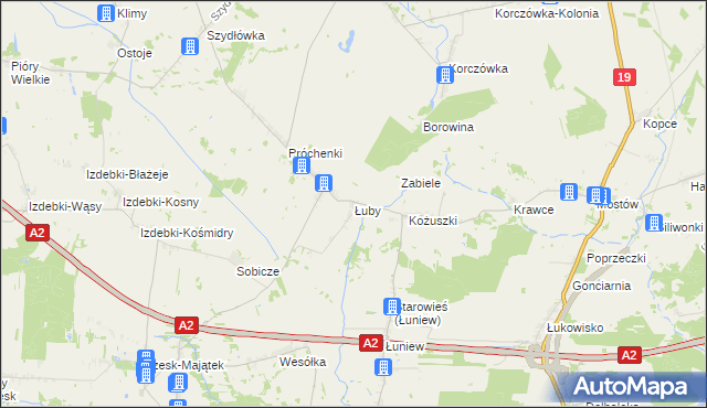mapa Łuby gmina Międzyrzec Podlaski, Łuby gmina Międzyrzec Podlaski na mapie Targeo