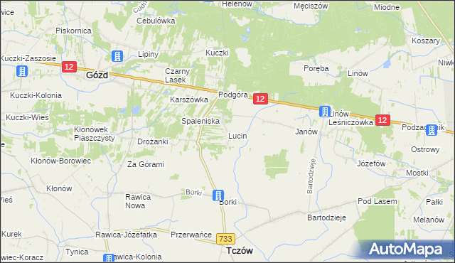 mapa Lucin gmina Tczów, Lucin gmina Tczów na mapie Targeo