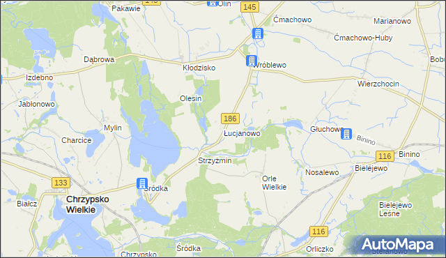 mapa Łucjanowo, Łucjanowo na mapie Targeo