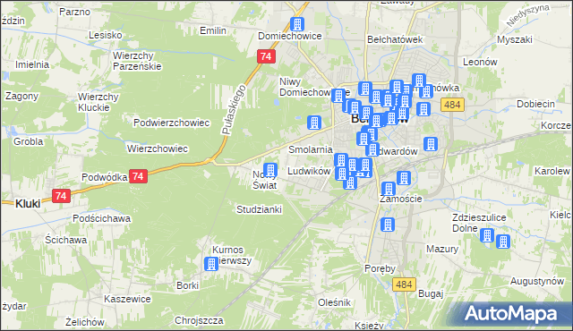 mapa Ludwików gmina Bełchatów, Ludwików gmina Bełchatów na mapie Targeo