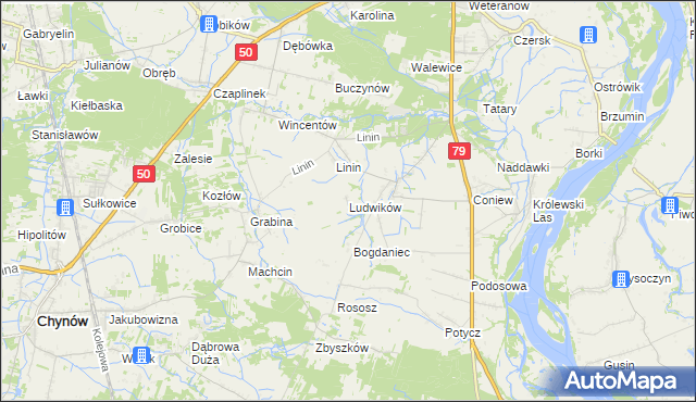 mapa Ludwików gmina Chynów, Ludwików gmina Chynów na mapie Targeo