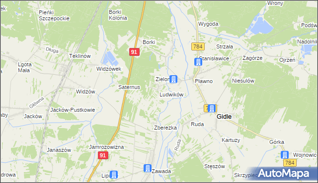 mapa Ludwików gmina Gidle, Ludwików gmina Gidle na mapie Targeo