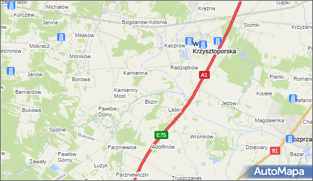 mapa Ludwików gmina Wola Krzysztoporska, Ludwików gmina Wola Krzysztoporska na mapie Targeo