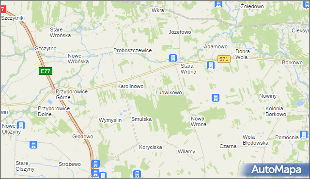 mapa Ludwikowo gmina Joniec, Ludwikowo gmina Joniec na mapie Targeo