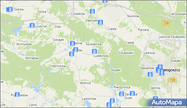 mapa Ludwinów gmina Małogoszcz, Ludwinów gmina Małogoszcz na mapie Targeo