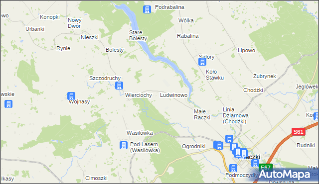 mapa Ludwinowo gmina Raczki, Ludwinowo gmina Raczki na mapie Targeo