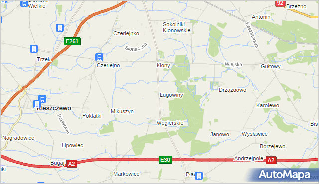 mapa Ługowiny, Ługowiny na mapie Targeo