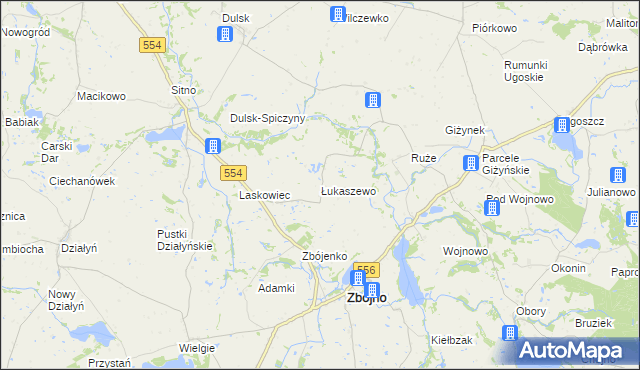mapa Łukaszewo gmina Zbójno, Łukaszewo gmina Zbójno na mapie Targeo