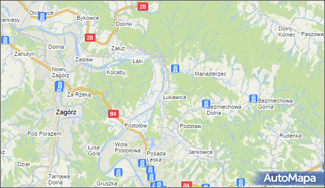 mapa Łukawica gmina Lesko, Łukawica gmina Lesko na mapie Targeo
