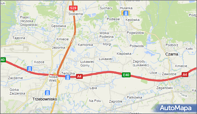 mapa Łukawiec gmina Trzebownisko, Łukawiec gmina Trzebownisko na mapie Targeo
