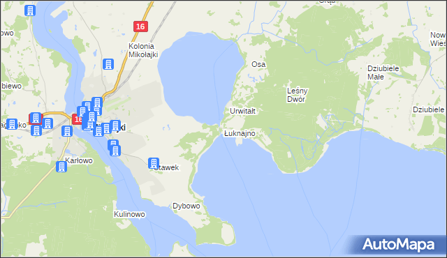 mapa Łuknajno, Łuknajno na mapie Targeo