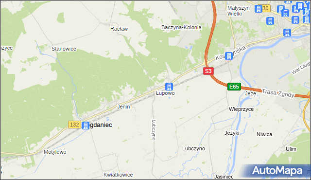 mapa Łupowo gmina Bogdaniec, Łupowo gmina Bogdaniec na mapie Targeo