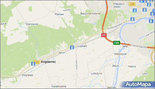 mapa Łupowo gmina Bogdaniec, Łupowo gmina Bogdaniec na mapie Targeo