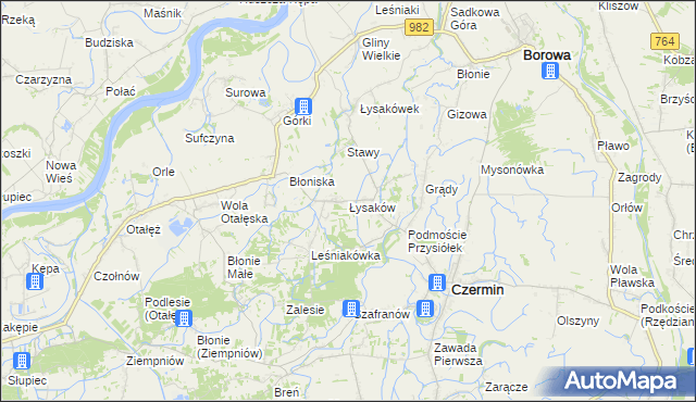 mapa Łysaków gmina Czermin, Łysaków gmina Czermin na mapie Targeo