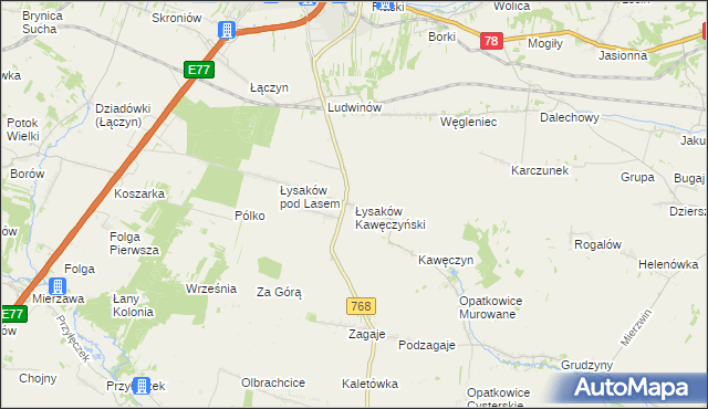mapa Łysaków Kawęczyński, Łysaków Kawęczyński na mapie Targeo