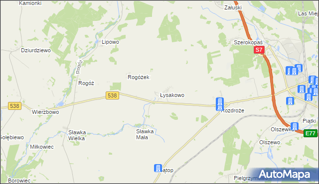 mapa Łysakowo gmina Nidzica, Łysakowo gmina Nidzica na mapie Targeo