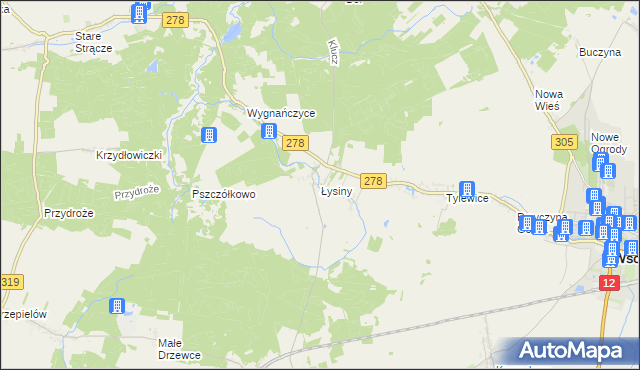 mapa Łysiny gmina Wschowa, Łysiny gmina Wschowa na mapie Targeo