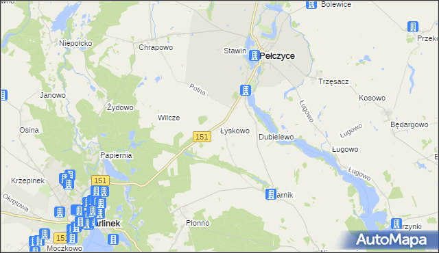 mapa Łyskowo gmina Pełczyce, Łyskowo gmina Pełczyce na mapie Targeo