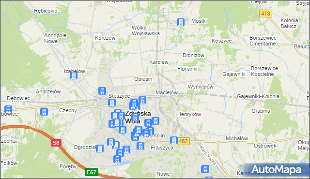 mapa Maciejów gmina Zduńska Wola, Maciejów gmina Zduńska Wola na mapie Targeo