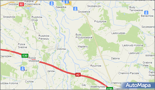 mapa Majdany gmina Dąbie, Majdany gmina Dąbie na mapie Targeo