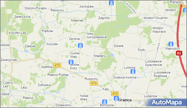 mapa Majdany gmina Grabica, Majdany gmina Grabica na mapie Targeo