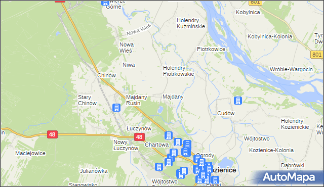 mapa Majdany gmina Kozienice, Majdany gmina Kozienice na mapie Targeo
