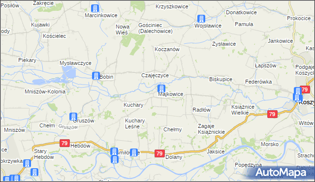 mapa Majkowice gmina Nowe Brzesko, Majkowice gmina Nowe Brzesko na mapie Targeo